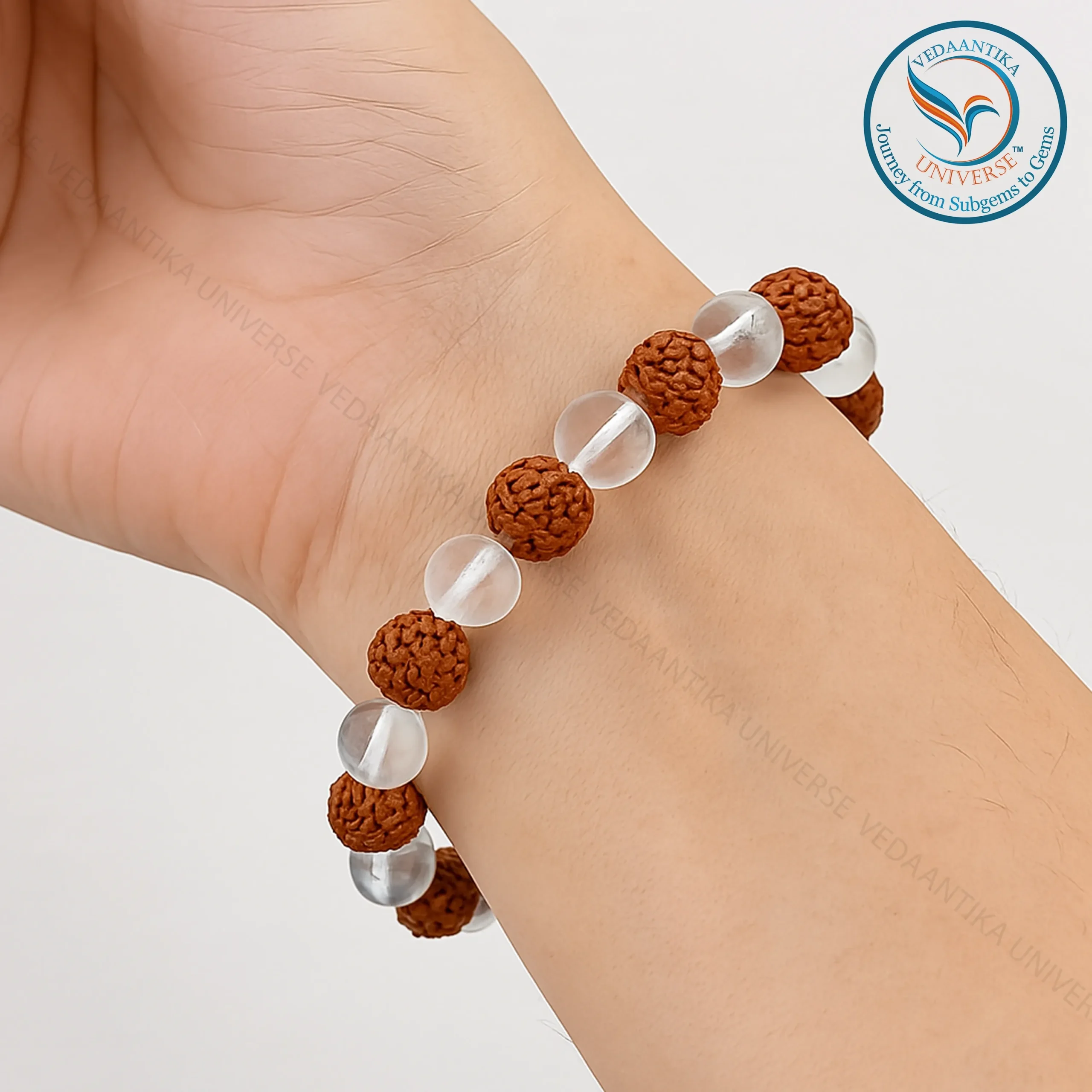 Rudraksha and Clear Quartz bracelet for focus and emotional stability