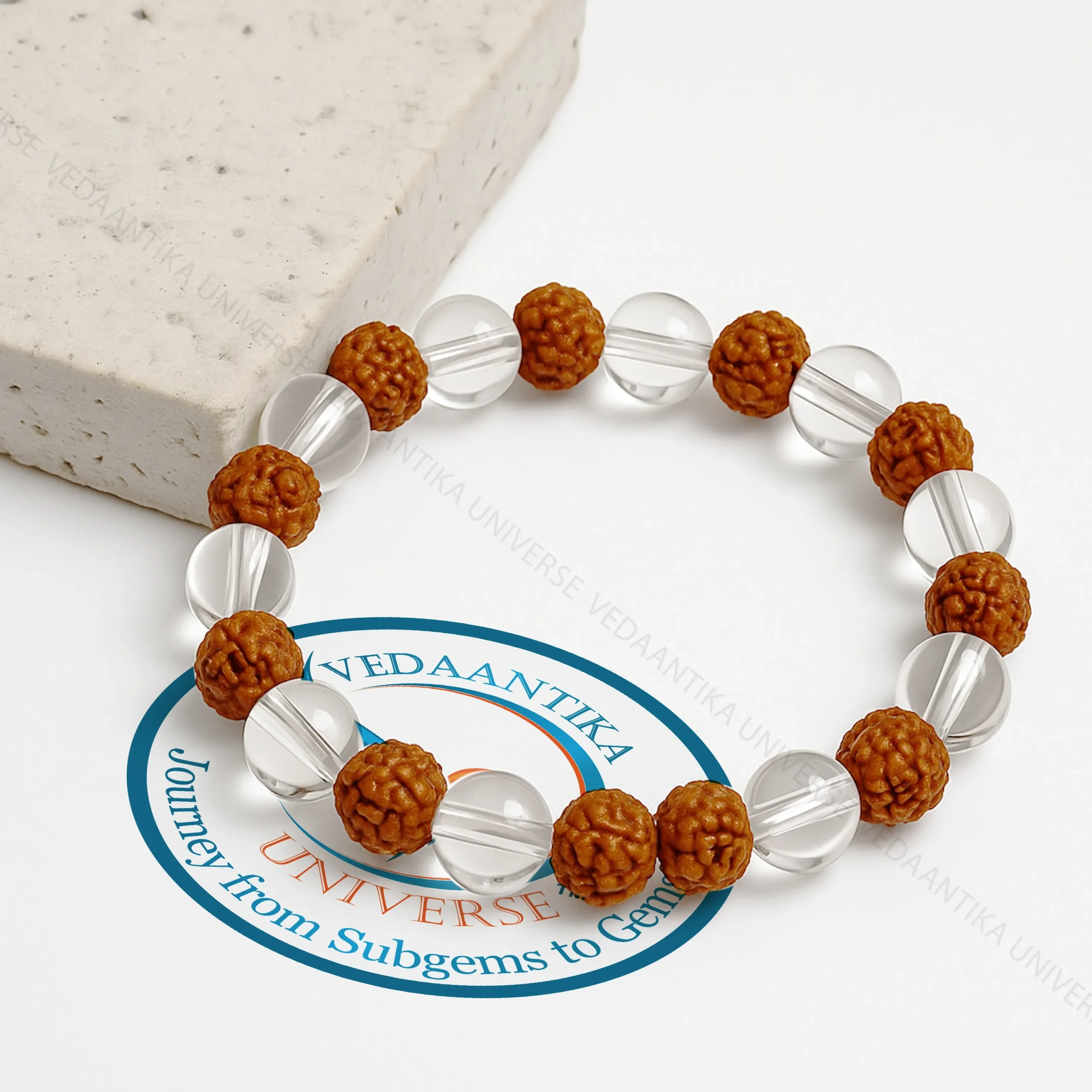 Natural Rudraksha with Sphatik crystal bracelet for clarity and calm mind