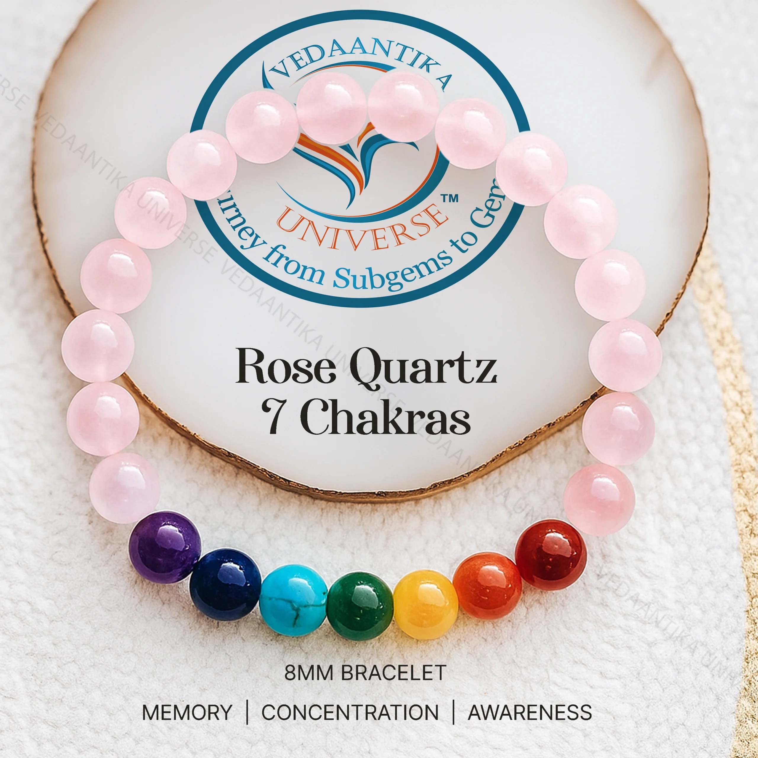 Natural Rose Quartz 7 Chakra Bracelet