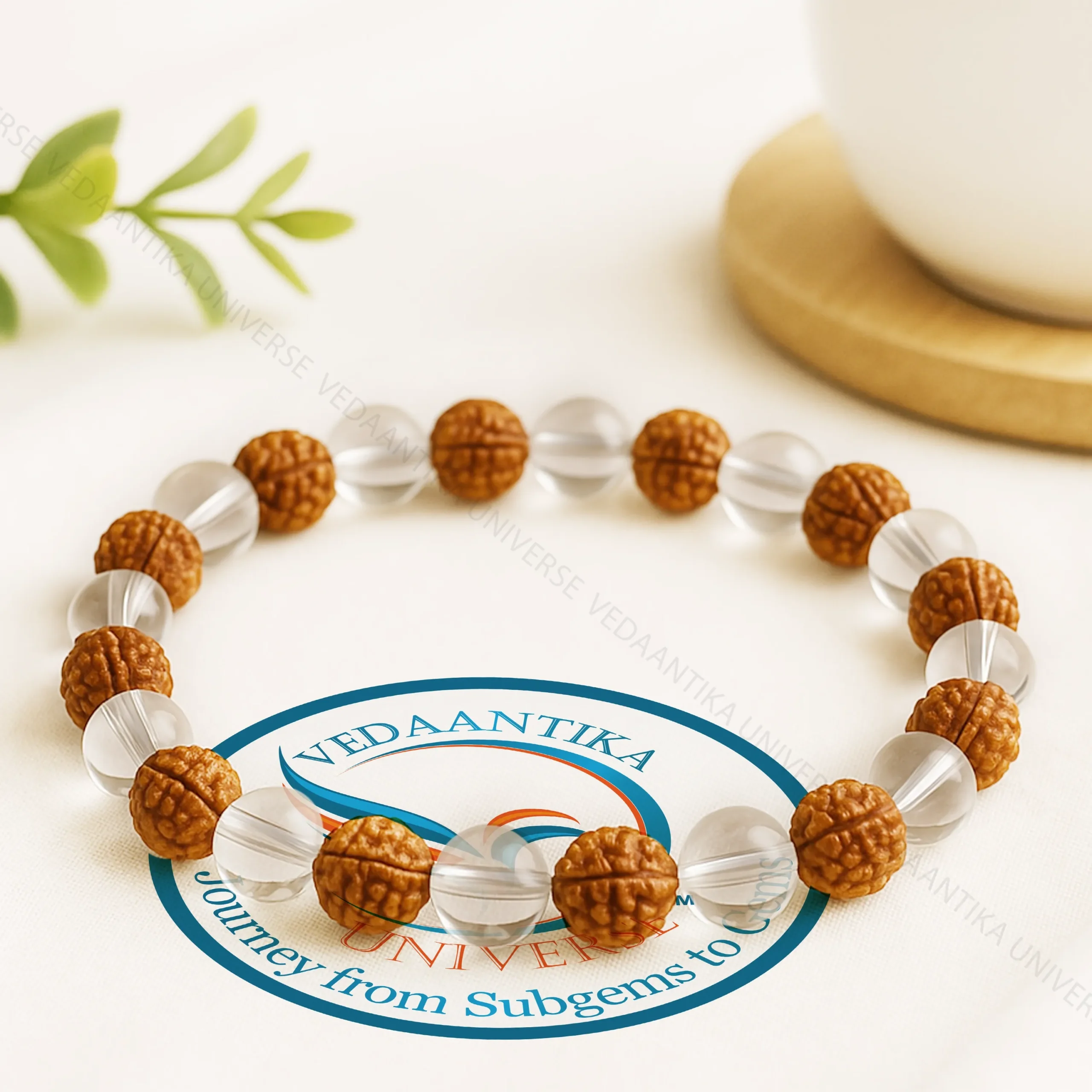 Natural Rudraksha with Clear Quartz Sphatik bracelet for reducing overthinking