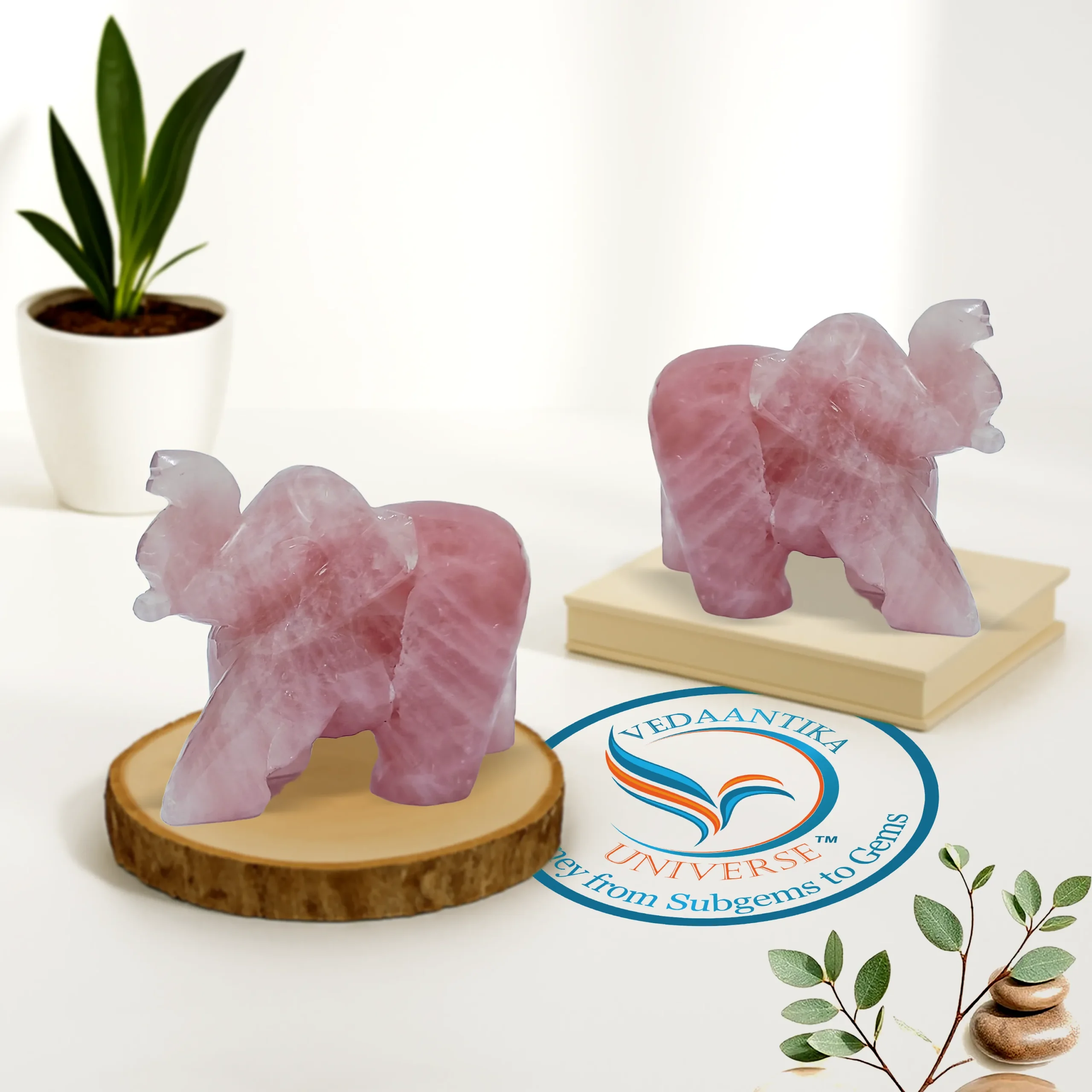Rose Quartz Elephant Natural