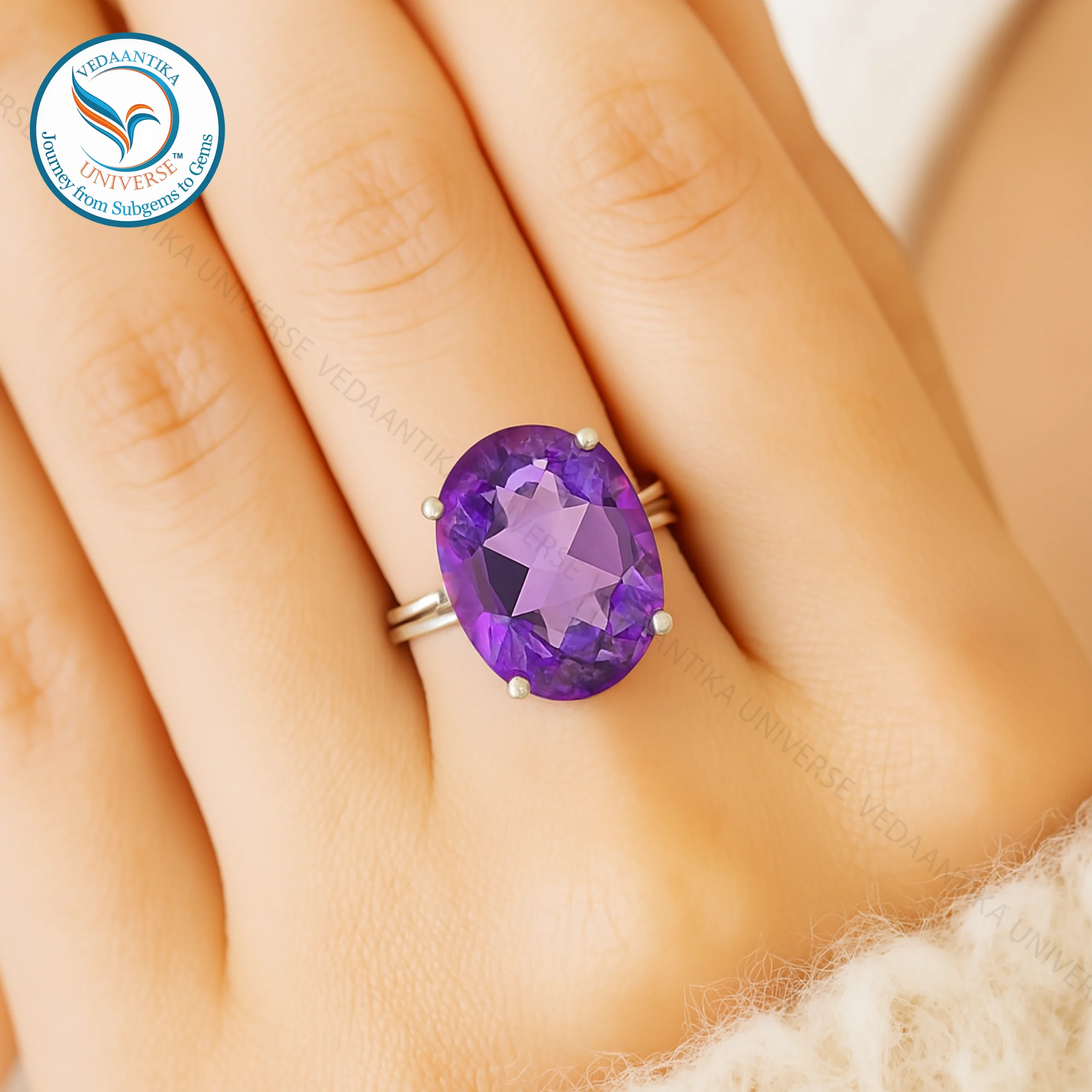 Amethyst ring natural purple gemstone