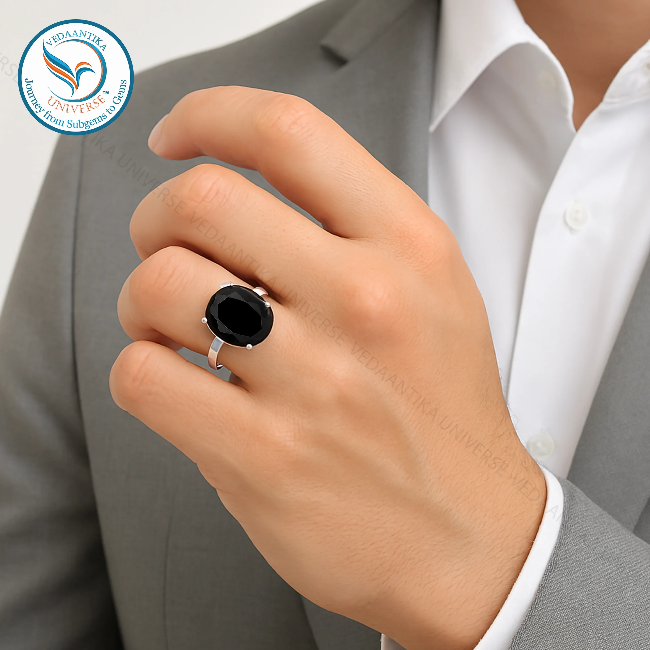 Natural black obsidian stone ring