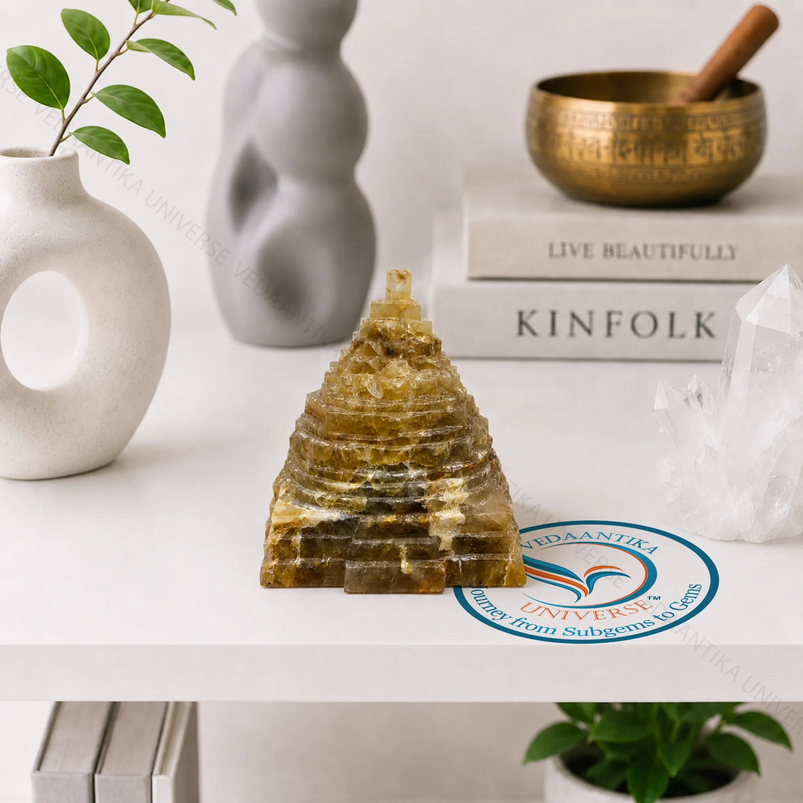 Natural Yellow Cat Eye Shree Yantra for prosperity