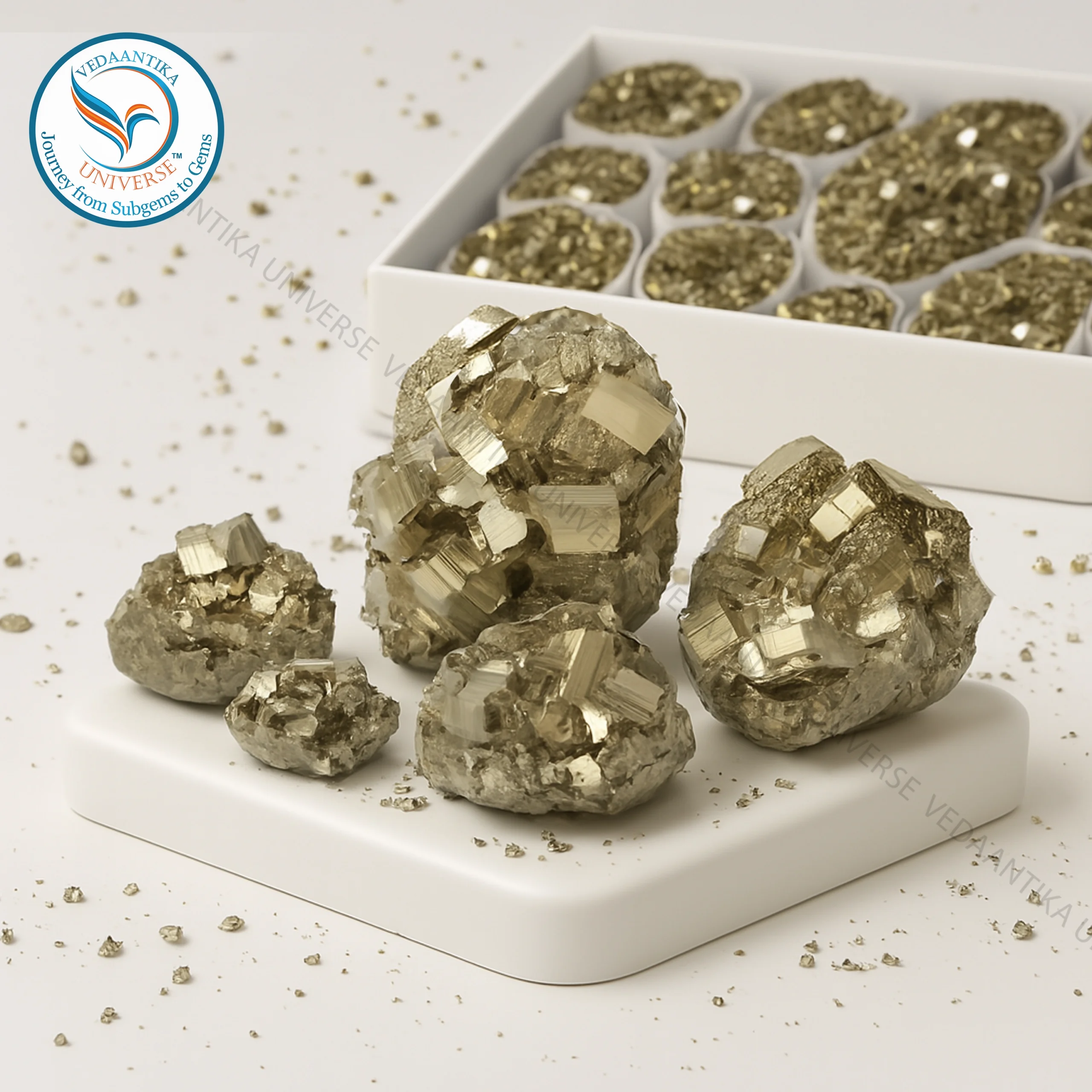 Natural pyrite crystal box collection