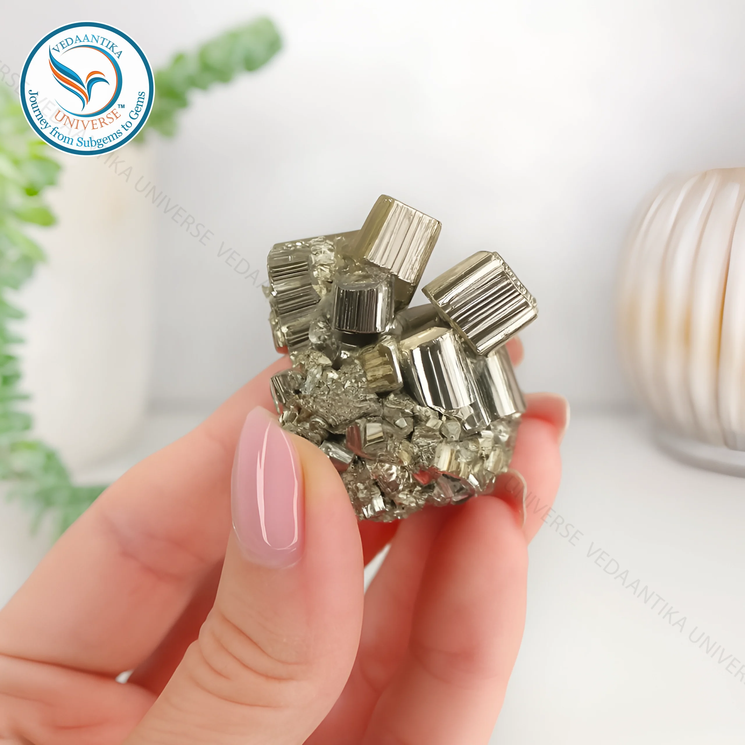 Genuine pyrite cluster metallic crystal
