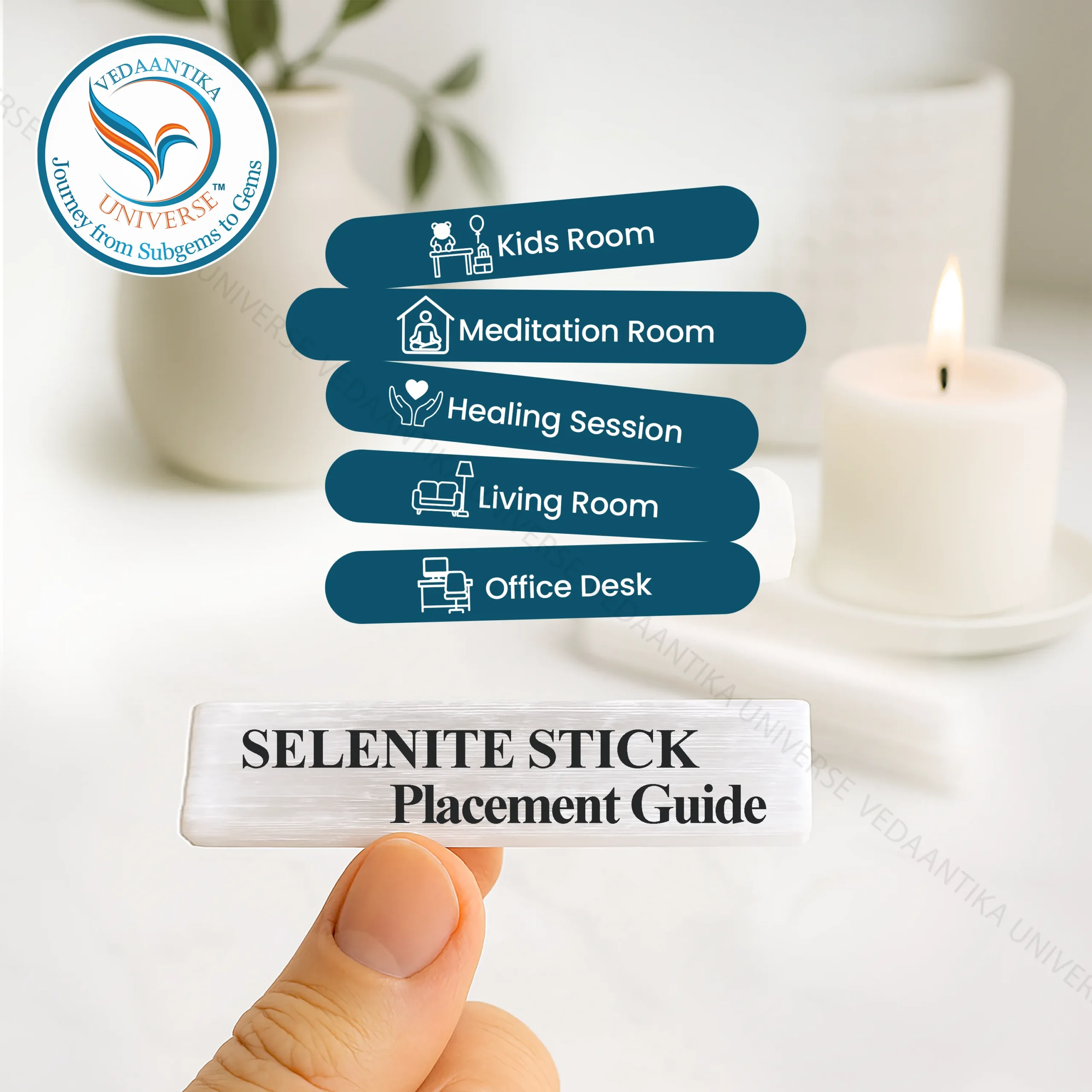 Selenite stick for home energy cleansing