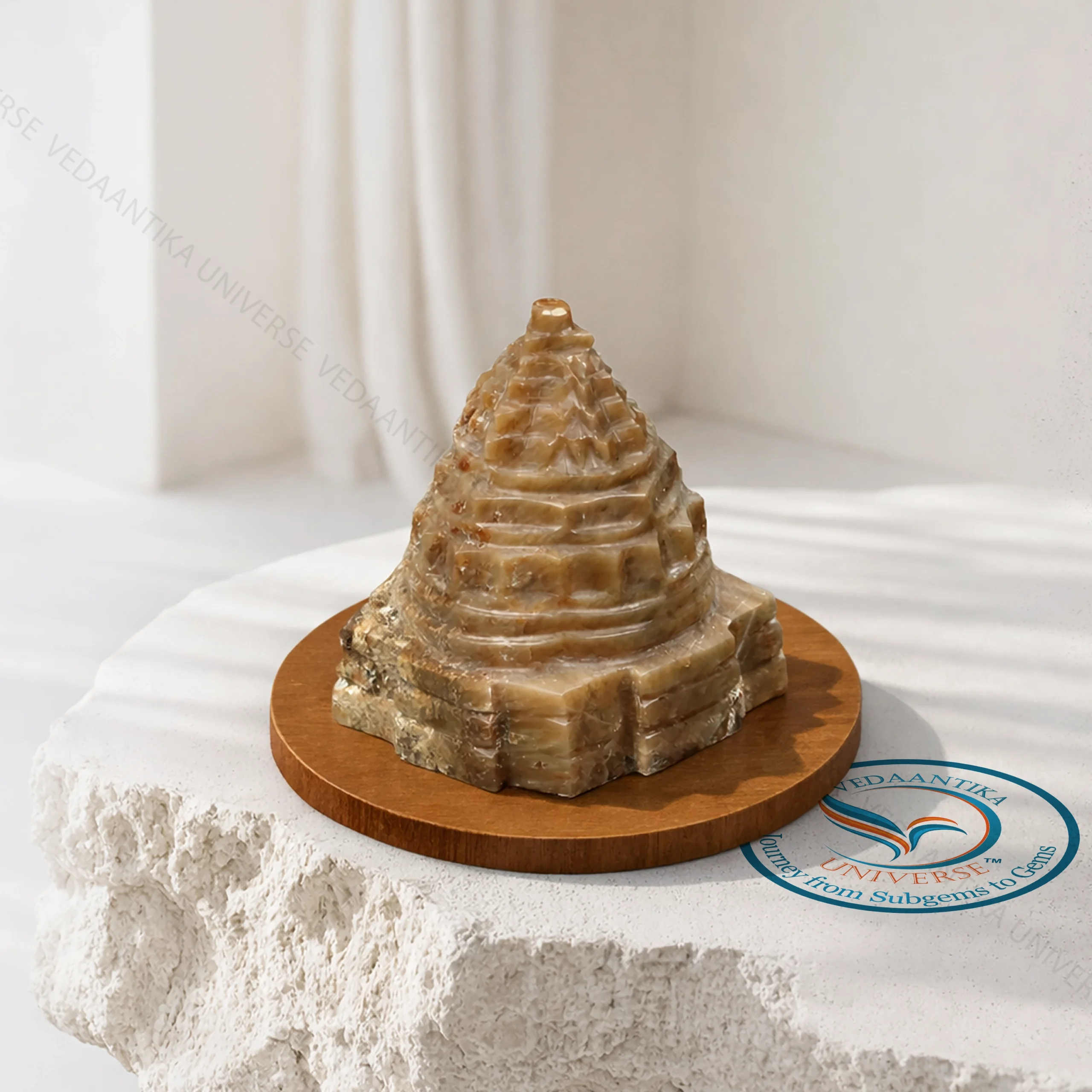 natural Yellow Cat Eye Shree Yantra crystal carving