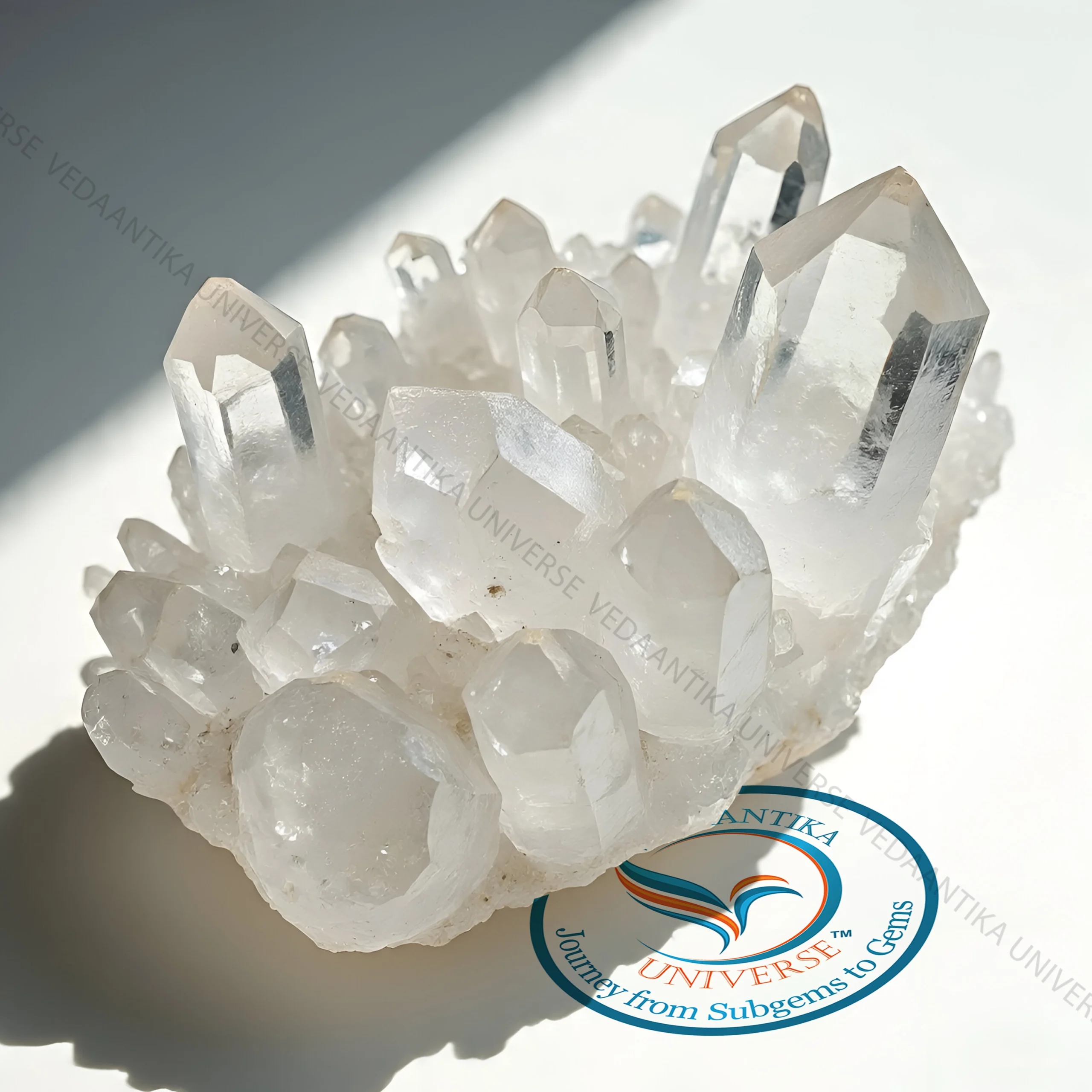 Clear quartz cluster crystal formation