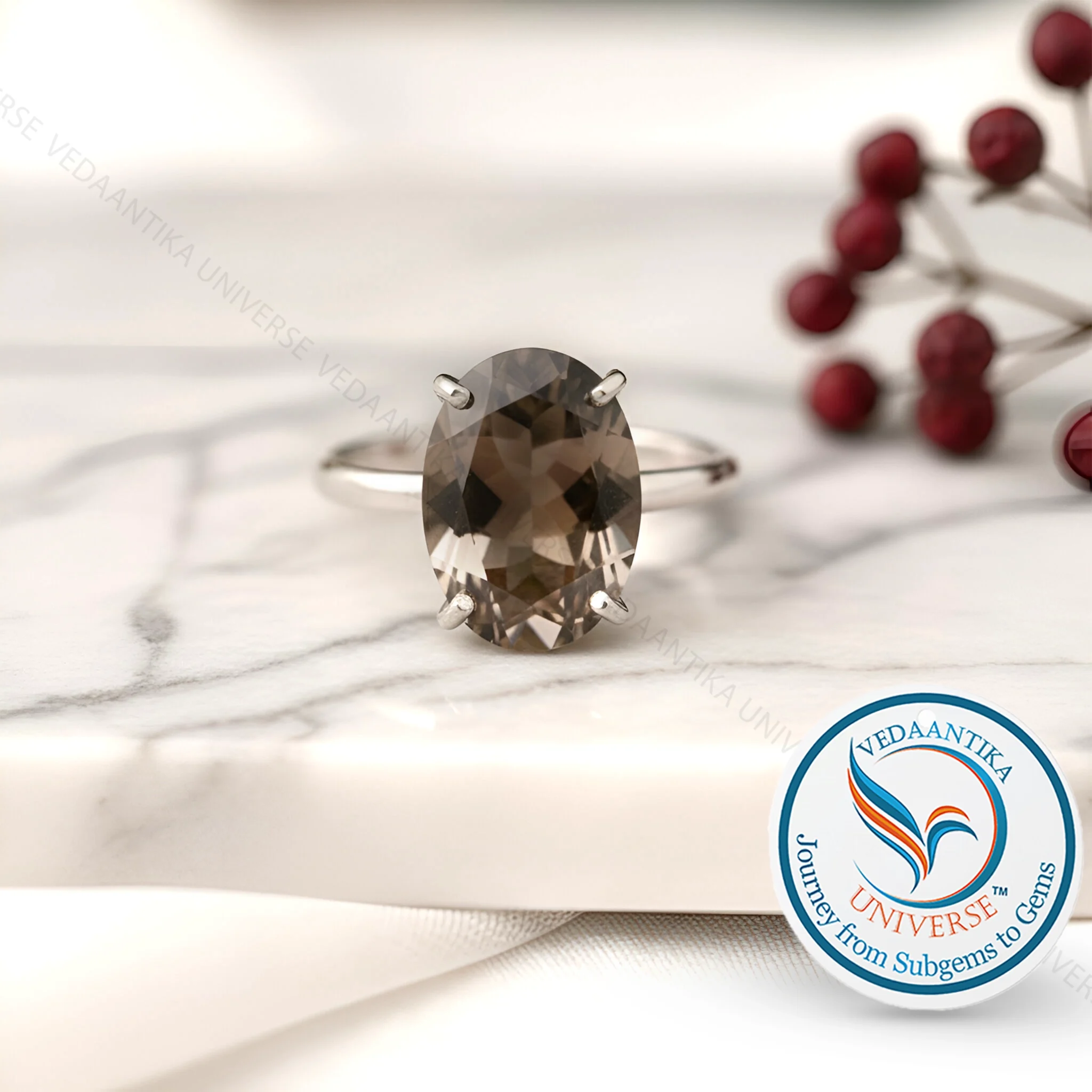 Genuine smoky quartz stone ring