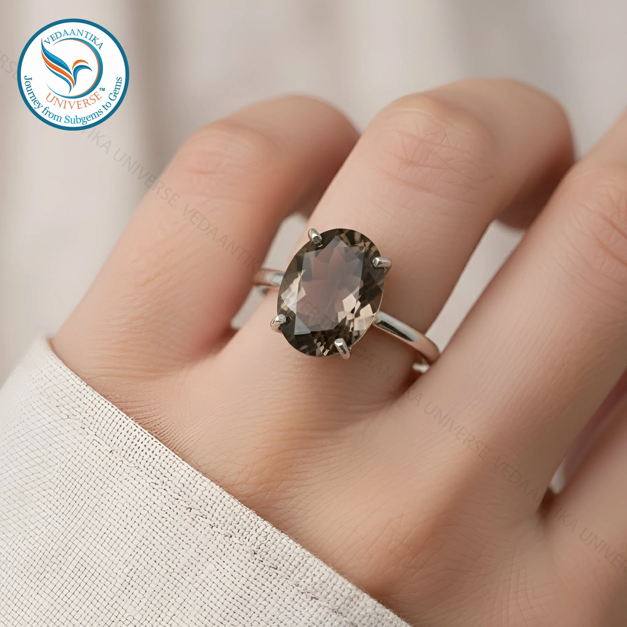 Smoky quartz ring natural brown crystal