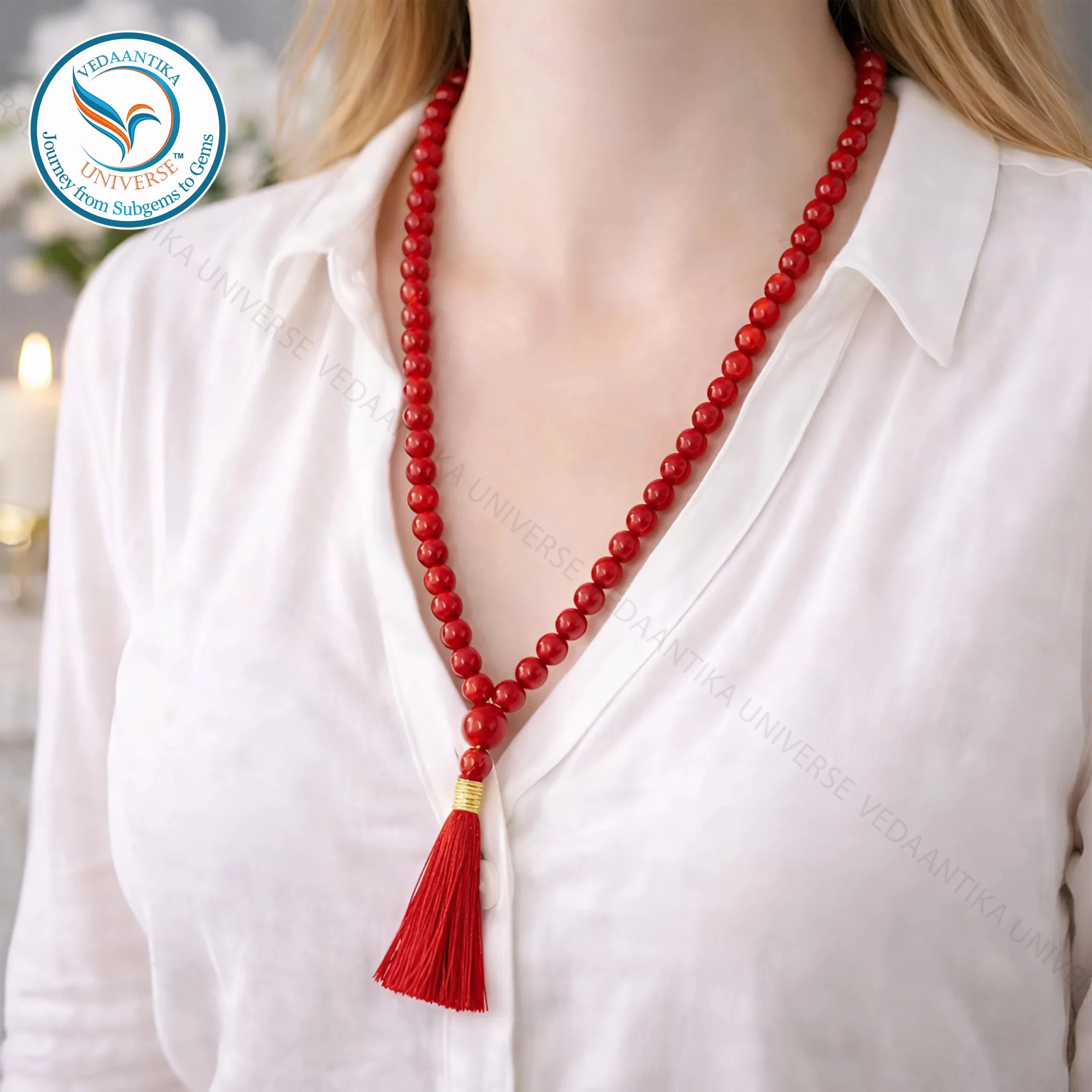 Natural Moonga Red Coral Mala