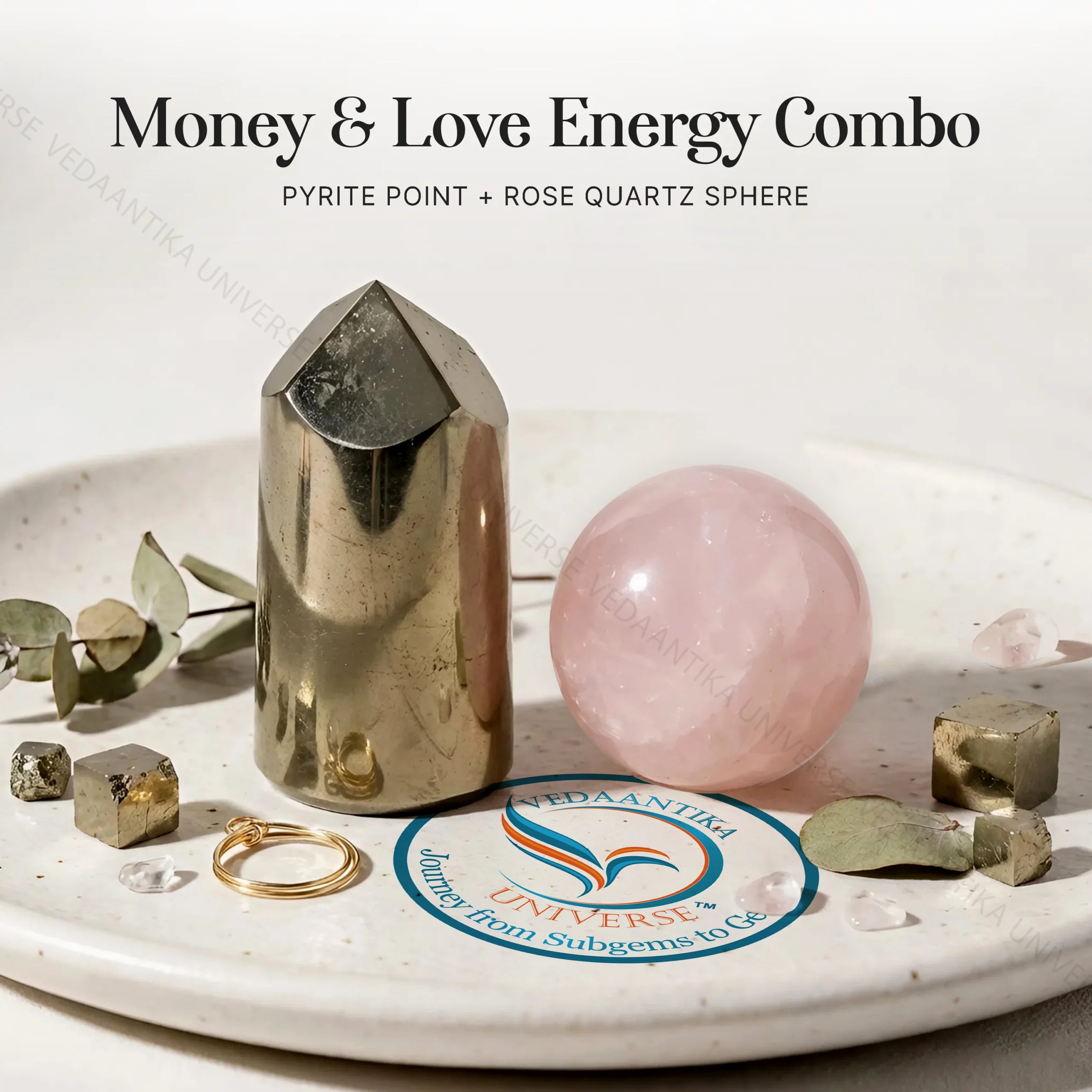 Pyrite Point with Rose Quartz Sphere Combo