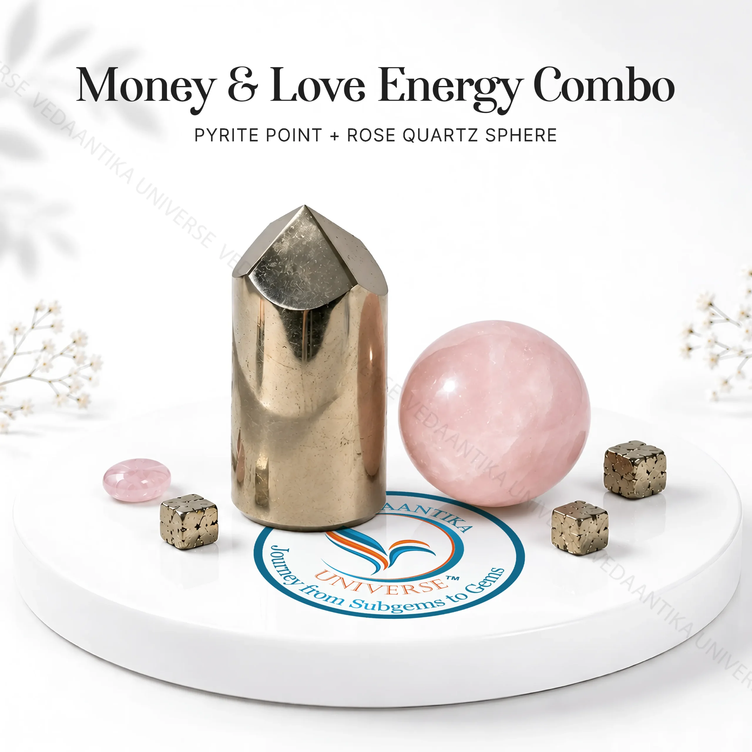Pyrite Point and Rose Quartz Sphere Combo