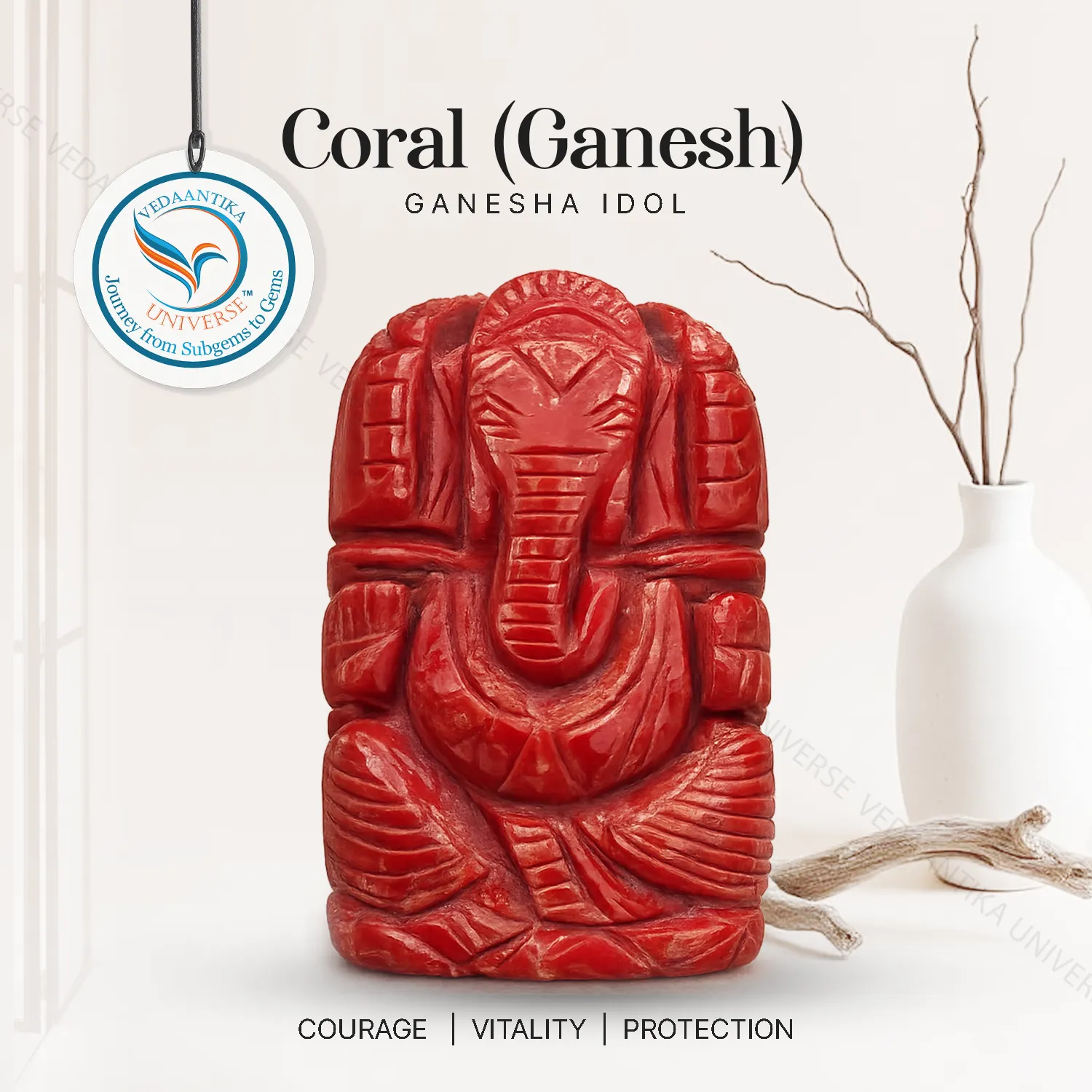 Coral (Moonga) Ganesha Idol for focus and clarity