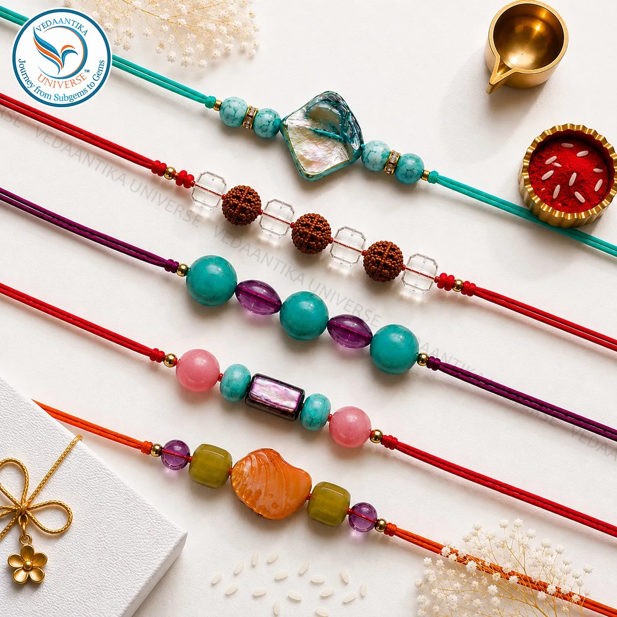 Premium natural stone Rakhi with elegant crystal design