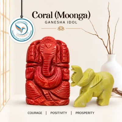Coral (Moonga) Ganesha Idol<br>Get FREE Elephant 🎁